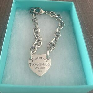 Authentic Tiffany & Co. Silver Chain Bracelet with Heart Tag